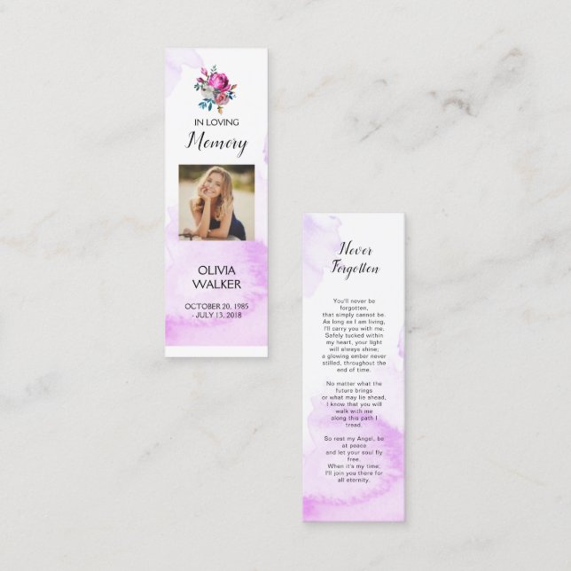  Purple Funeral Bookmark, Funeral Keepsake Cards (Front/Back)