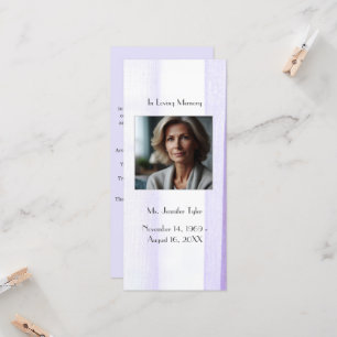 Purple Funeral Memorial Prayer Bookmark Card