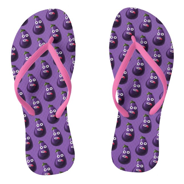 Purple Funny Cartoon Eggplant Jandals (Footbed)