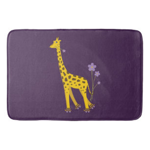 Purple Funny Roller Skating Giraffe Bath Mat