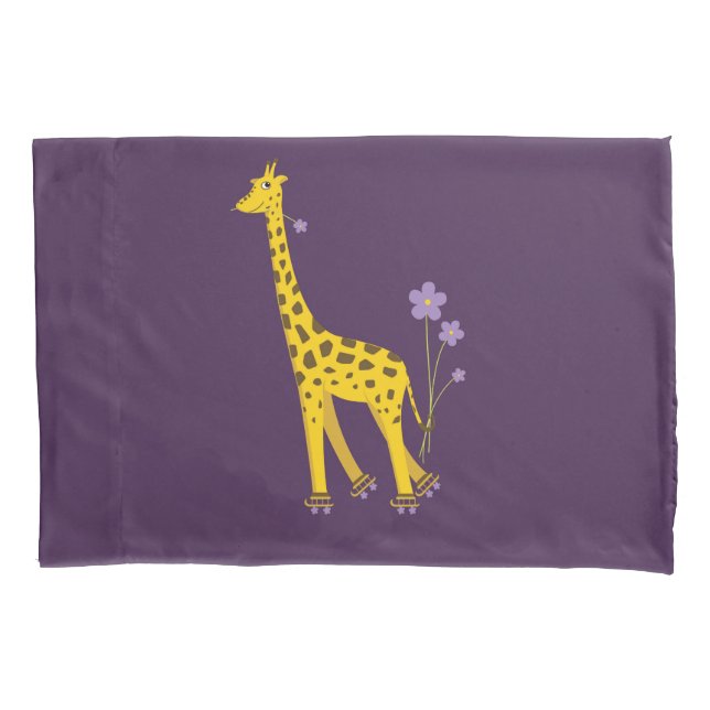 Purple Funny Roller Skating Giraffe Pillowcase (Front)