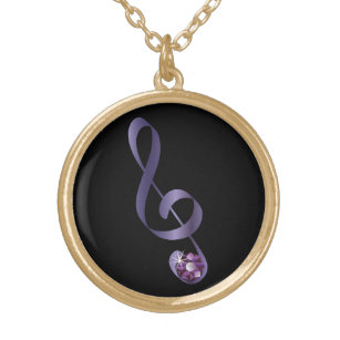 Purple G Clef Note Music Purple Jewel Necklace
