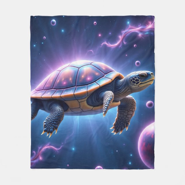 Purple Galactic Sea Turtle Fleece Blanket (Front)