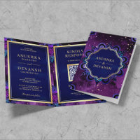 Purple Galaxy Blue Mandala QR Code Indian Wedding