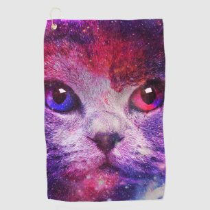 Purple Galaxy Cat Golf Towel