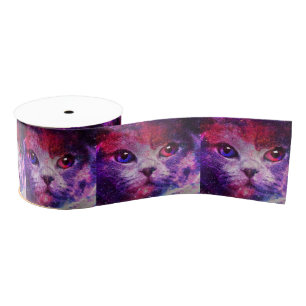 Purple Galaxy Cat  Grosgrain Ribbon