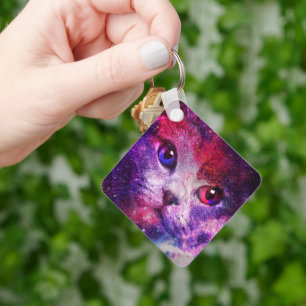 Purple Galaxy Cat Key Ring