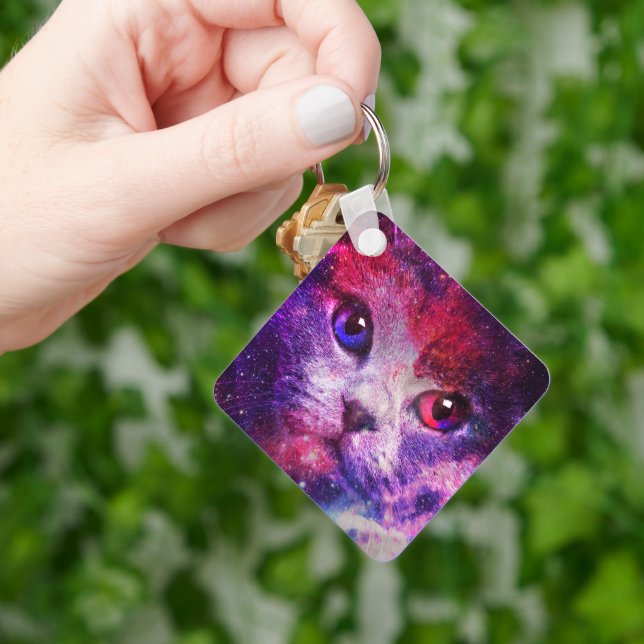 Purple Galaxy Cat  Key Ring (Hand)