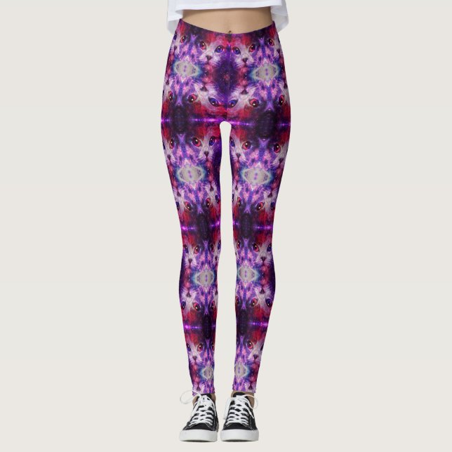 Purple Galaxy Cat  Leggings (Front)