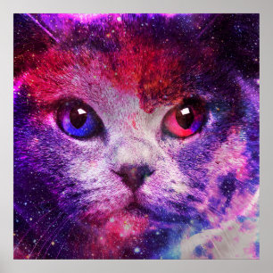 Purple Galaxy Cat Poster