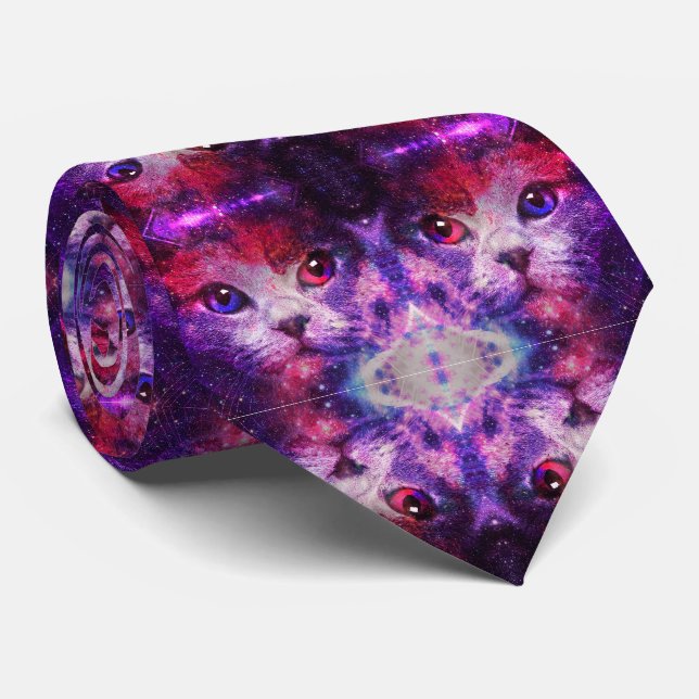 Purple Galaxy Cat  Tie (Rolled)