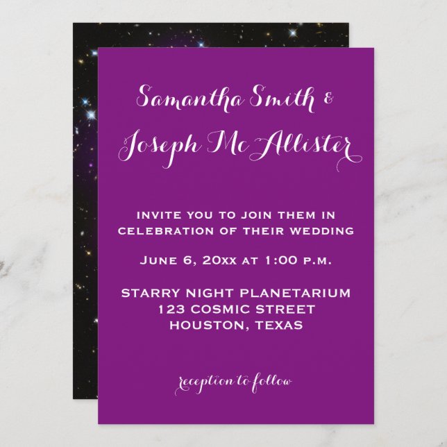 Purple Galaxy Cluster Planetarium Wedding Invitation (Front/Back)