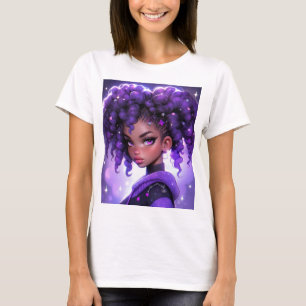 Purple Galaxy Girl with Curly Hair T-Shirt