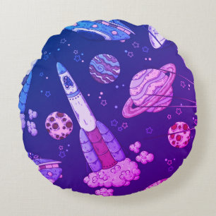 Purple Galaxy In The Night Round Pillow