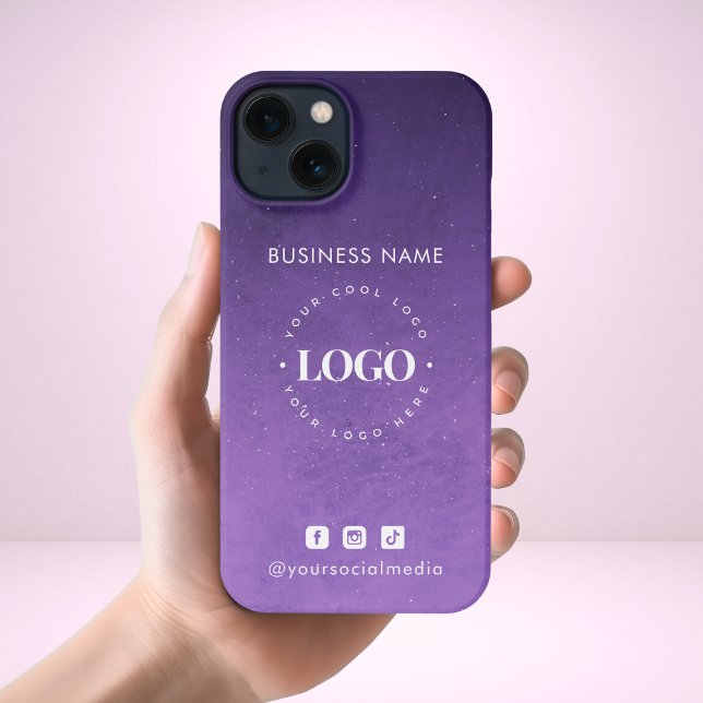 Purple Galaxy Ombre Business Logo & Social Media iPhone Case (Creator Uploaded)