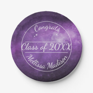 Purple Galaxy Outer Space Graduation  Paper Plates