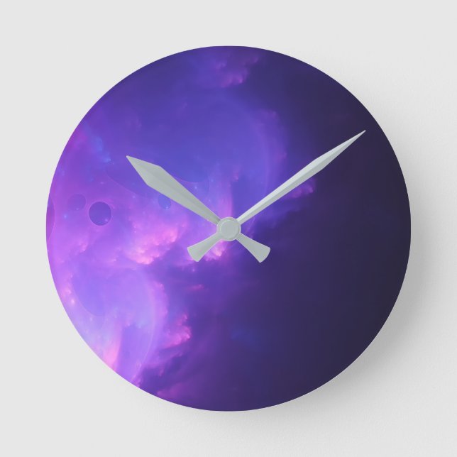 purple galaxy round clock (Front)