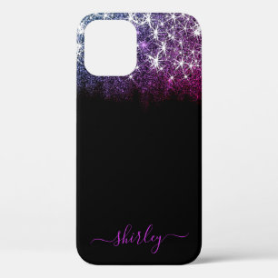 Purple Galaxy Stars Name Dripping Glitter Rain iPhone 12 Case