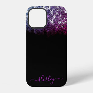 Purple Galaxy Stars Name Dripping Glitter Rain iPhone 12 Case