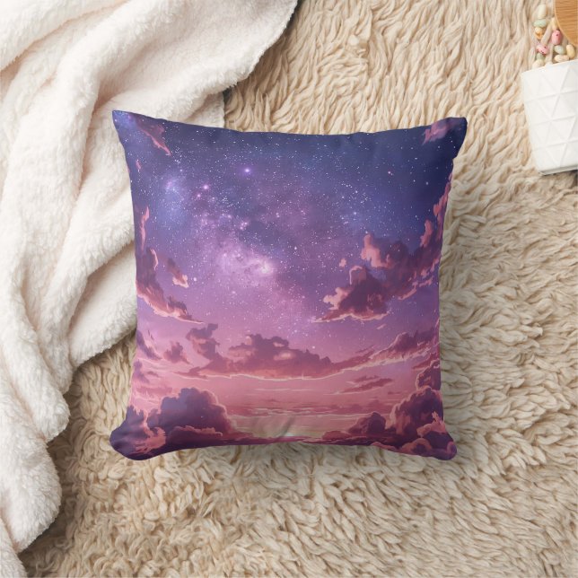 Purple Galaxy Sunset Throw Pillow (Blanket)