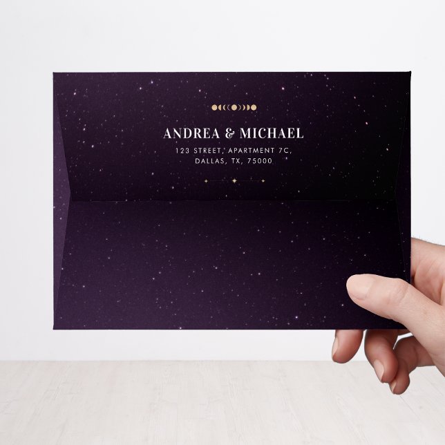 Purple Galaxy Universe Gold Moon Celestial Wedding Envelope (Creator Uploaded)