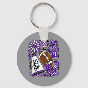 Purple Game Day Team High School Football Cheer Key Ring