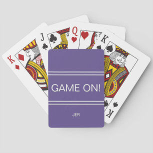 Purple GAME ON Quote Custom Monogrammed Initials Playing Cards