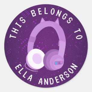 Purple Gamer Name This Belongs to  Classic Round Sticker