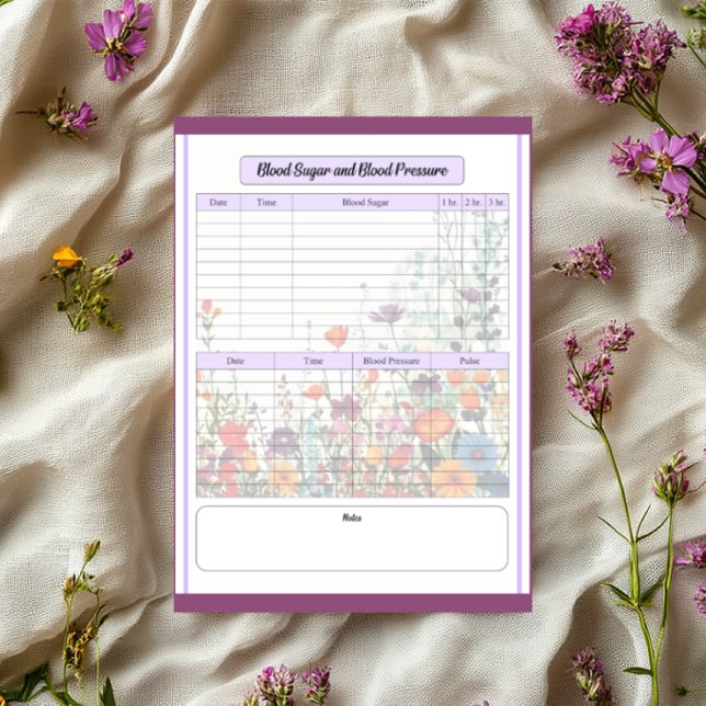 Purple Garden_ Blood Pressure and Sugar Log Notepad (Creator Uploaded)