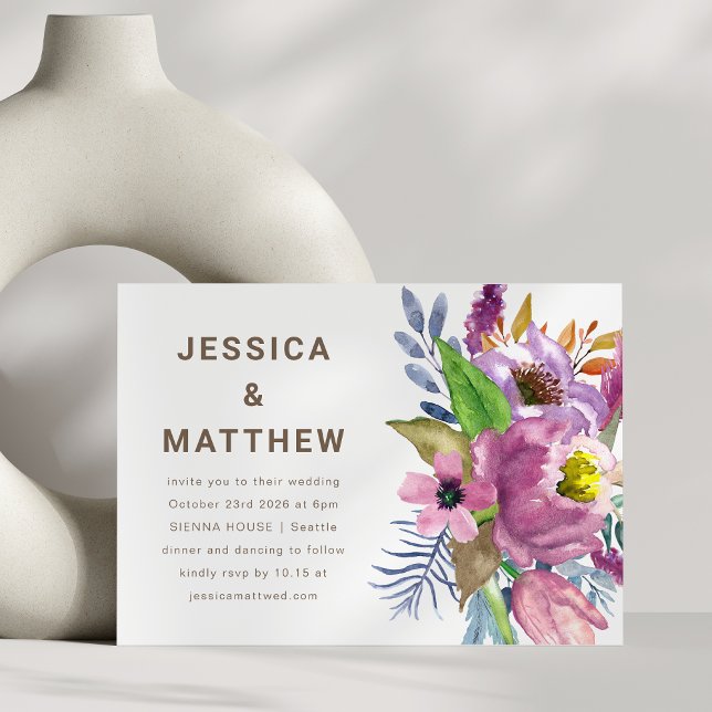 Purple Garden Floral Minimalist Simple Wedding Invitation (Creator Uploaded)
