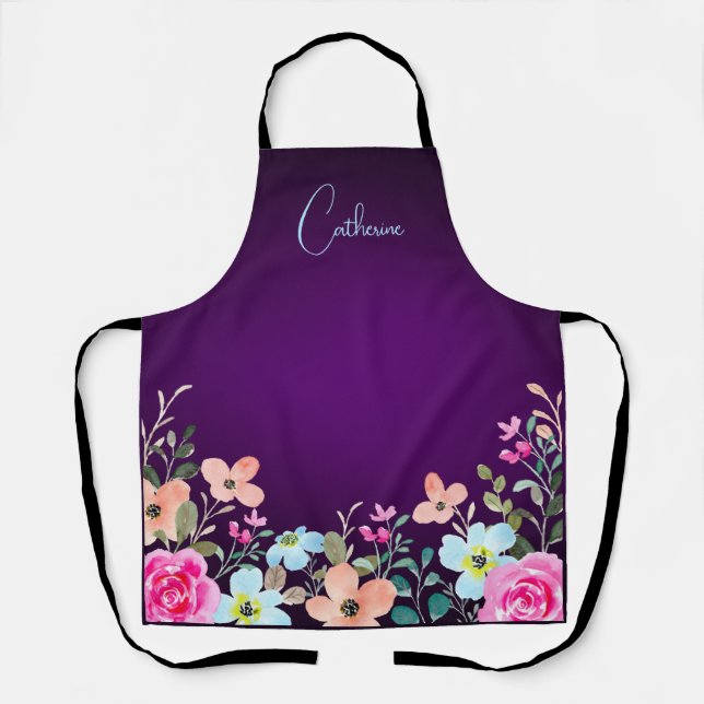Purple Garden Flowers Apron (Front)