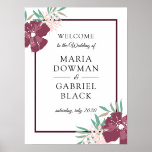 Purple garden flowers. Botanical Sign Poster