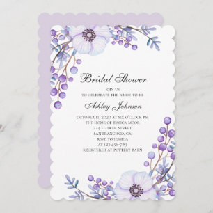 Purple garden flowers. Violet floral bridal shower Invitation