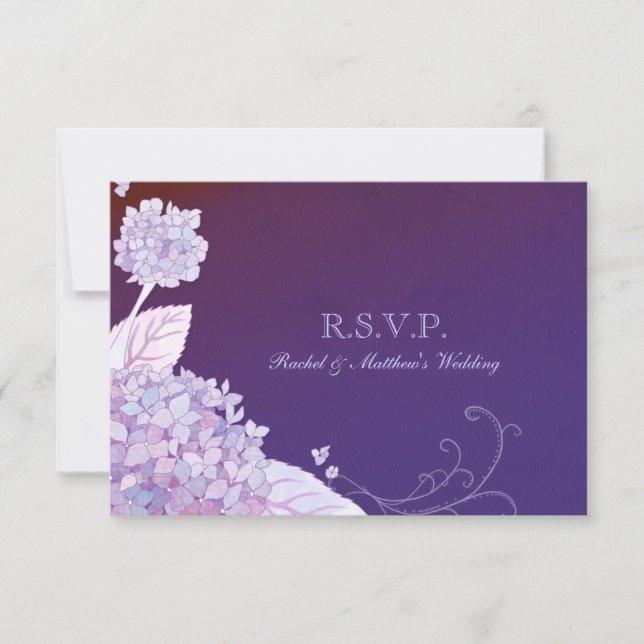 Purple Garden Hydrangeas Wedding RSVP (Front)