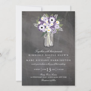 Purple Garden Mason Jar Chalkboard Wedding Invitation
