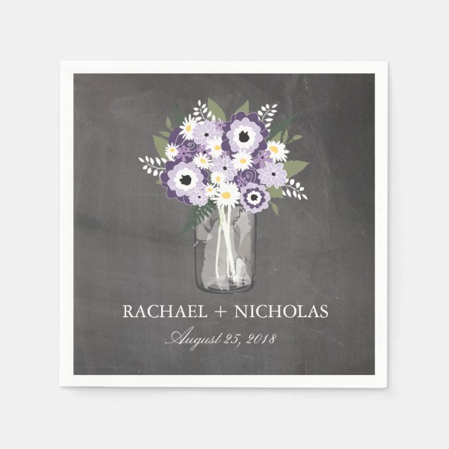 Purple Garden Mason Jar | Wedding Napkin (Front)