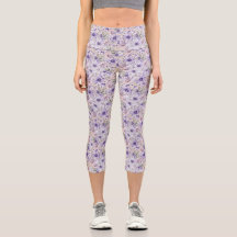 Purple Garden Pattern Capri Leggins