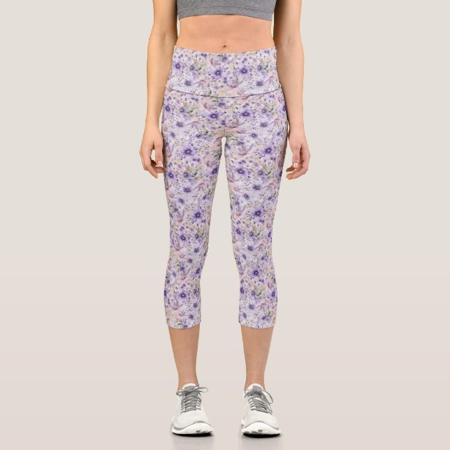 Purple Garden Pattern Capri Leggins (Front)