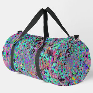 Purple Garden with Psychedelic Aquamarine Flowers Duffle Bag