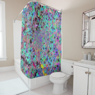 Purple Garden with Psychedelic Aquamarine Flowers Shower Curtain