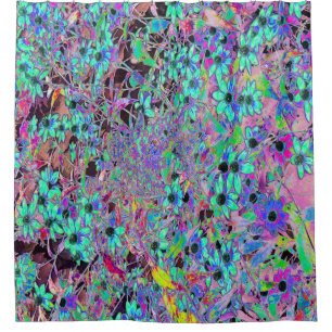 Purple Garden with Psychedelic Aquamarine Flowers Shower Curtain