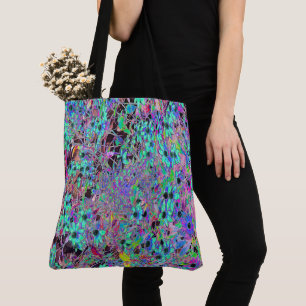 Purple Garden with Psychedelic Aquamarine Flowers Tote Bag