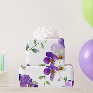 Purple Garland Orchid Elegant Floral Botanical Wrapping Paper