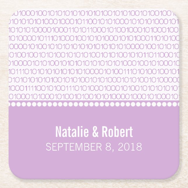 Purple Geek Chic Binary Code Paper Coasters (Front)