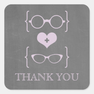 Purple Geeky Glasses Chalkboard Thank You Stickers