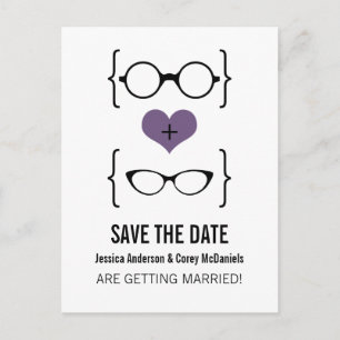 Purple Geeky Glasses Save the Date Postcard