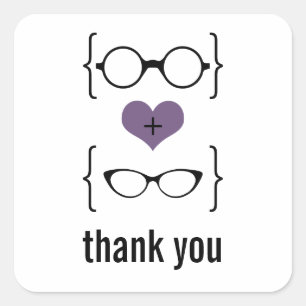 Purple Geeky Glasses Thank You Stickers