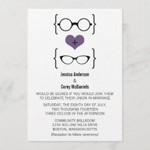 Purple Geeky Glasses Wedding Invitation