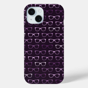 Purple Geeky Hipster Glasses Pattern iPhone 15 Case