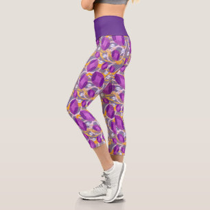 purple gems and perls pattern capri leggings